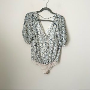 ASTR The Label Blue Floral Bodysuit